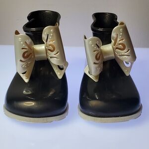 Mini Melissa Black‎ Boots with Cream Bow